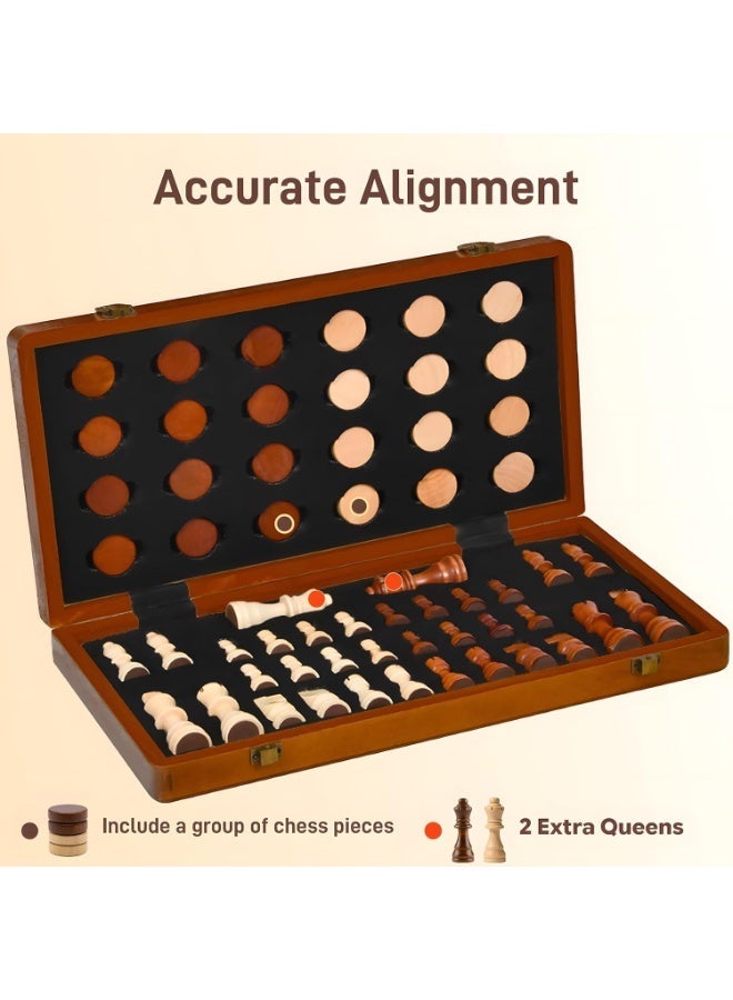 Moonmen Wooden 2 in 1 Magnetic Chess Set-15 Foldable Chess Set for Adults & Kids with Chess Pieces Storage Slots,Chess Board Game Set for Tournament Professional Beginner - Image 3