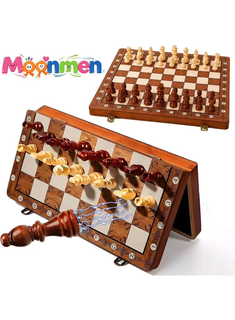Moonmen Wooden 2 in 1 Magnetic Chess Set-15 Foldable Chess Set for Adults & Kids with Chess Pieces Storage Slots,Chess Board Game Set for Tournament Professional Beginner - Image 1