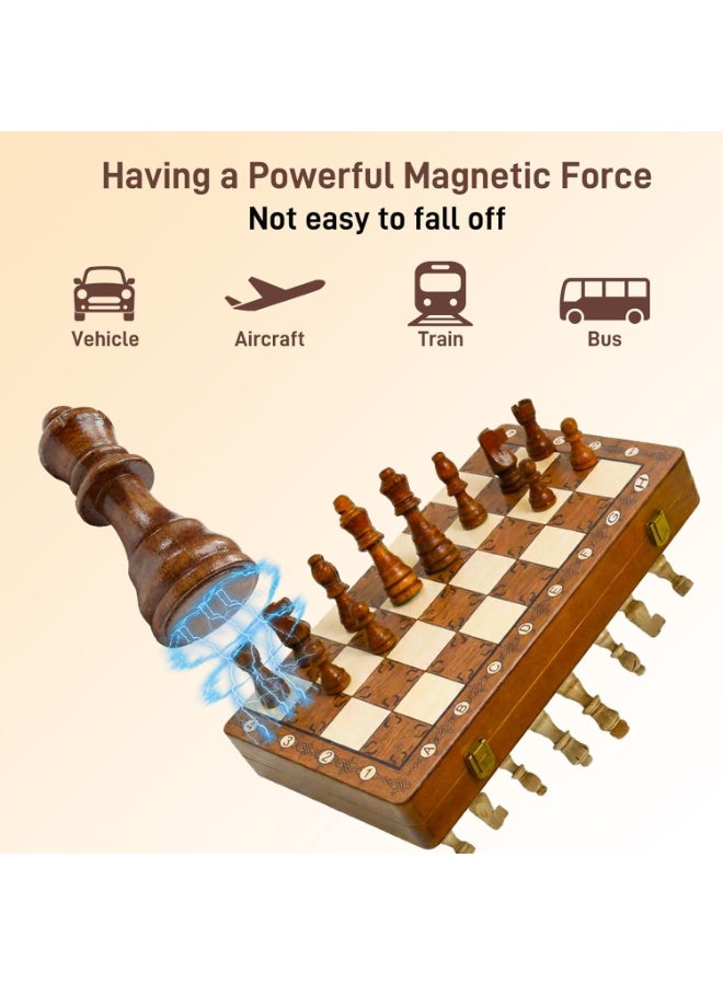 Moonmen Wooden 2 in 1 Magnetic Chess Set-15 Foldable Chess Set for Adults & Kids with Chess Pieces Storage Slots,Chess Board Game Set for Tournament Professional Beginner - Image 5