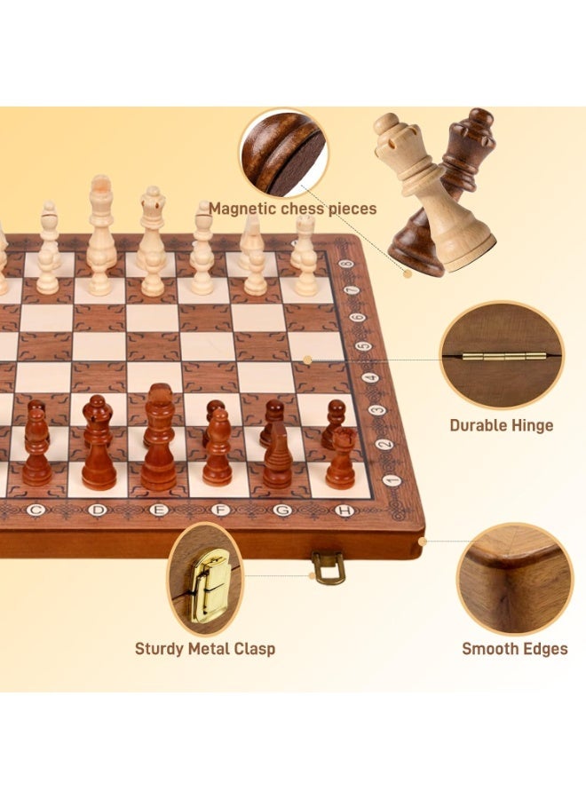 Moonmen Wooden 2 in 1 Magnetic Chess Set-15 Foldable Chess Set for Adults & Kids with Chess Pieces Storage Slots,Chess Board Game Set for Tournament Professional Beginner - Image 2