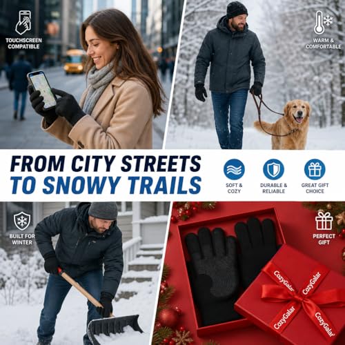 CozyGalar Fleece Lined Wool Blend Winter Gloves for Men & Women - Warm Knit Gloves with Non-Slip Grip for Driving, Dog Walking & Commuting (30°F to 55°F) - Sensitive Touchscreen Fingertips, Reinforced Stitching - Image 5