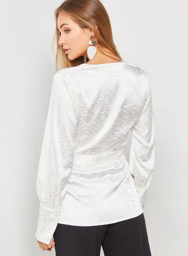 4th & Reckless Zebra Print Long Sleeve Wrap Top