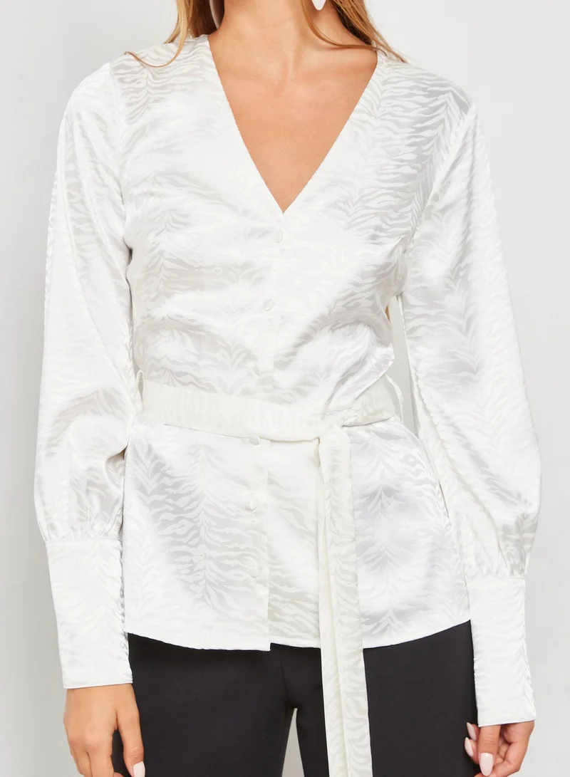 4th & Reckless Zebra Print Long Sleeve Wrap Top