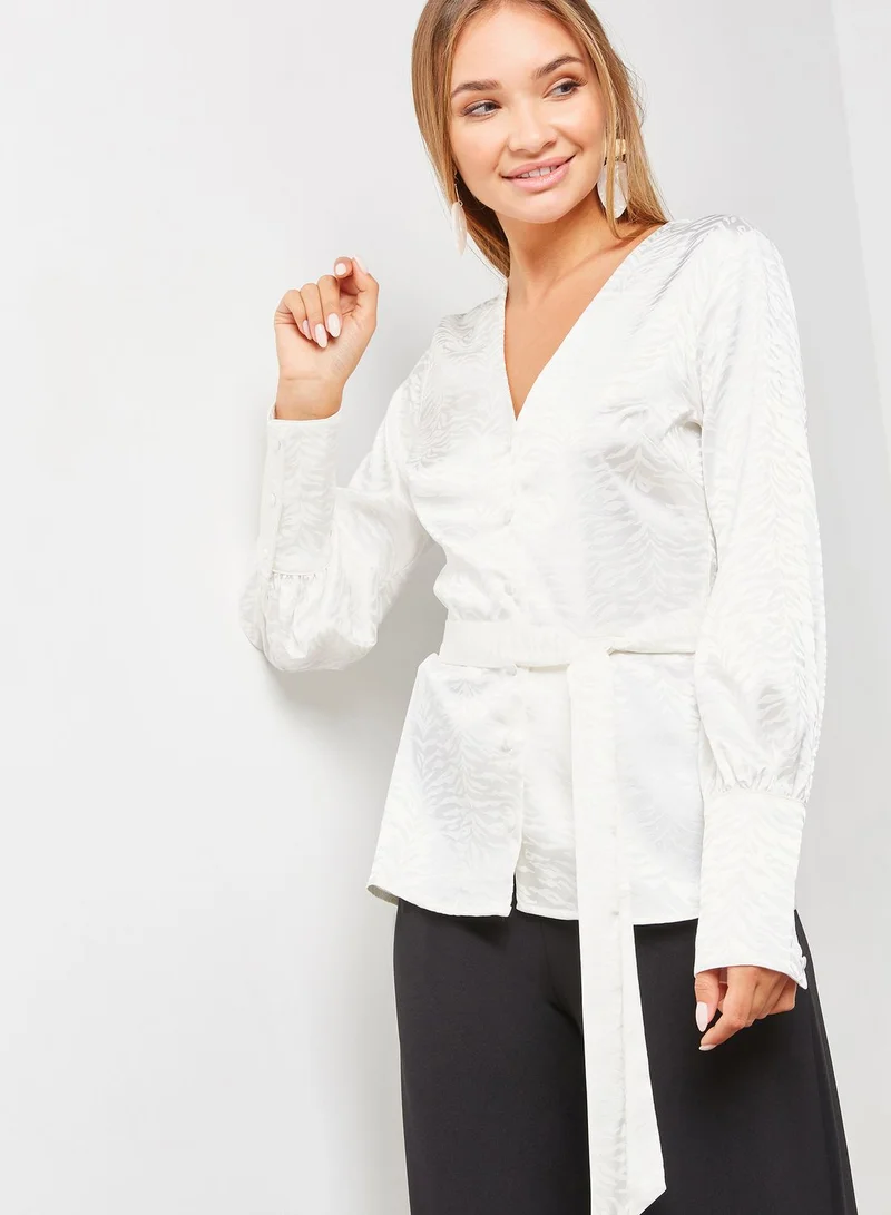 4th & Reckless Zebra Print Long Sleeve Wrap Top