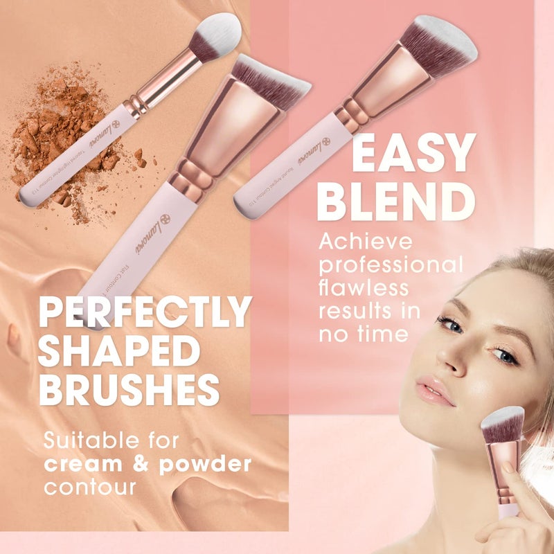 Lamora Pro Face Contour Brush Set - Synthetic Contouring Sculpting and Highlighting Kit - Cream Blush Powder Flat Nose Cheek Round Small Angled Fan Tapered Precision Kabuki Foundation Makeup Brushes - Image 5