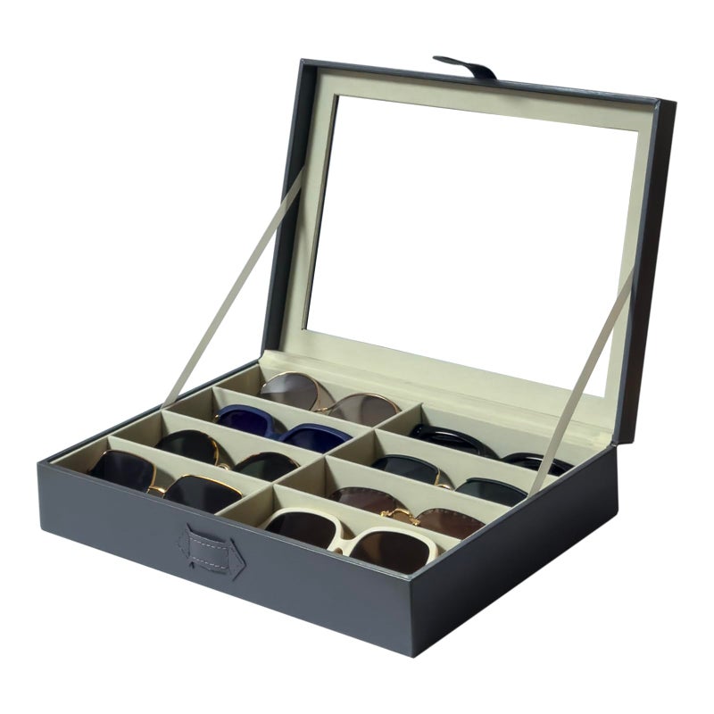 UnionPlus UnionPlus 8Slots Sunglasses Case Organizer Eyeglass Glasses Display Holder Collector Multiple Sunglasses Storage Case Elegant Grey 