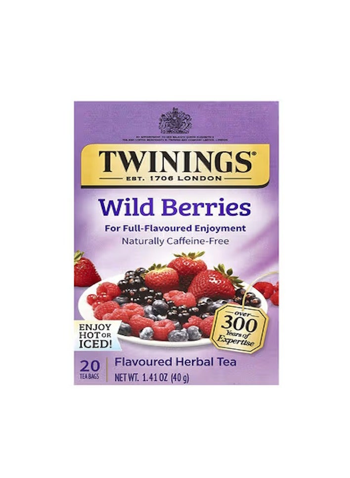 Twinings, Flavored Herbal Tea, Wild Berries, Caffeine Free, 20 Tea Bags, 1.41 oz (40 g)