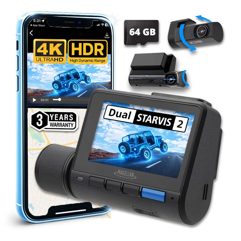 MAGELLAN DR45 2-Channel Dash Cam, Night Vision, Front & Rear True 4K + 2K Camera for Cars, STARVIS 2 IMX678 IMX675, Strong Mount, GPS, Wi-Fi, App Control, Parking Mode, 2.7" IPS, 64GB Card Included - Image 1