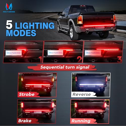 MICTUNING 60 inches Red Sequential Turn Signal LED Brake Lamp Triple Row 504 LEDs Tailgate Strip Light Waterproof for Ford F150/RAM 2500 - 5 Functions - Image 3