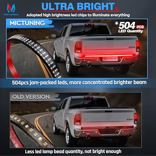MICTUNING 60 inches Red Sequential Turn Signal LED Brake Lamp Triple Row 504 LEDs Tailgate Strip Light Waterproof for Ford F150/RAM 2500 - 5 Functions - Image 2