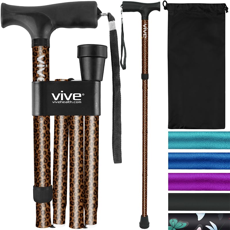 Vive Folding Cane Foldable Walking Cane for Men Women Foldup Collapsible Lightweight Adjustable Portable Hand Walking Stick Balancing Mobility Aid Sleek Comfortable