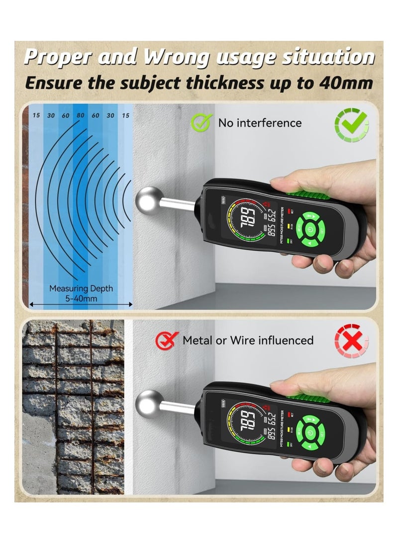 Zikra Moisture Meter for Drywall, Wood Moisture Meters for Walls, Firewood Floor Humidity Detector Lumber Humidity Tester Paper Cerimic Ceiling Firewood Cardboard Humidity Building Material - Image 5