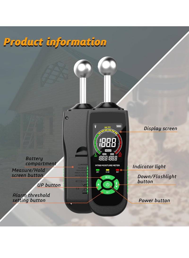 Zikra Moisture Meter for Drywall, Wood Moisture Meters for Walls, Firewood Floor Humidity Detector Lumber Humidity Tester Paper Cerimic Ceiling Firewood Cardboard Humidity Building Material - Image 2