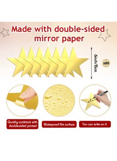 Leinuosen Leinuosen 80 Pieces Stars Cutouts Double Printed Paper Star Decorations Glitter Star Confetti Cutouts Cardboard Stars for Bulletin Board Classroom Wall Party Decoration Supply, 6 Inches (Gold)  - Image 2