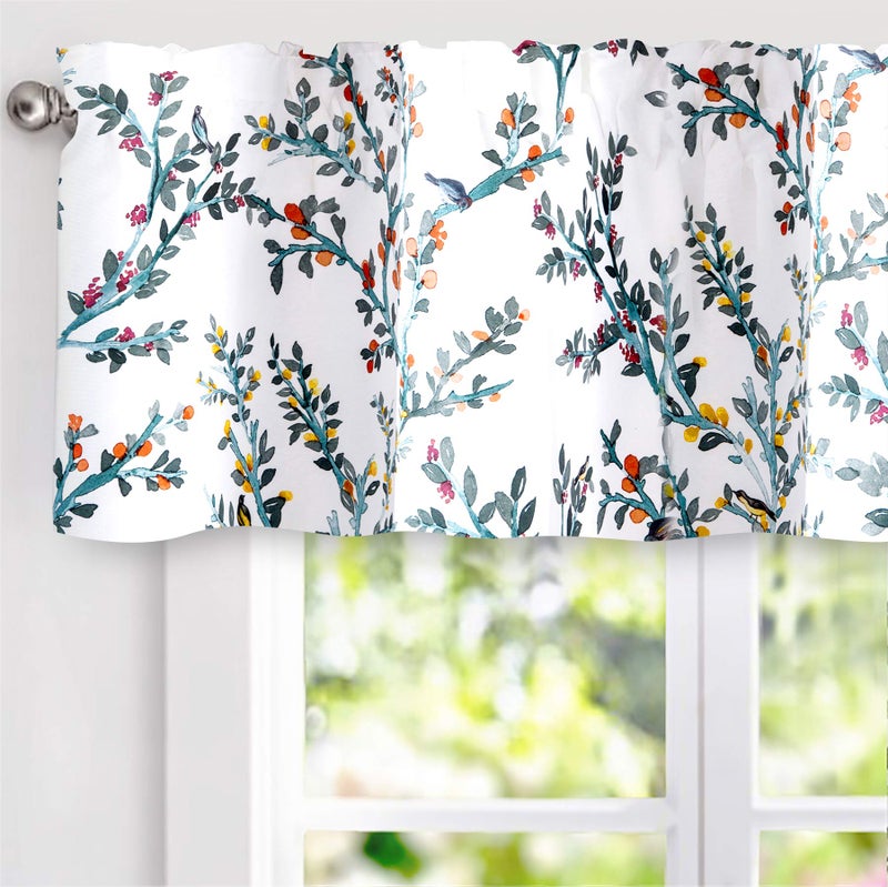 DriftAway Jasmine Watercolor Branch Botanical Thermal Insulated Energy Saving Window Curtain Valance for Living Room Bedroom Kitchen 2 Layers 52 Inch by 14 Inch Plus 2 Inch Header Multi 1 Pack