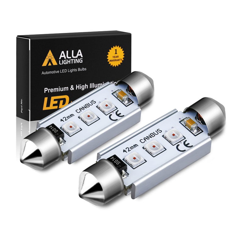مصابيح LED حمراء دائرية من ألا لايتنج سوبر برايت 578 6413 2122 لمبات خزانة خطوة إضاءة مجاملة 41MM42MM CANBus