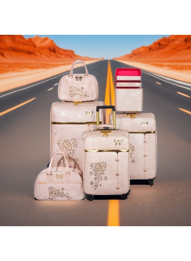 مطابقة اللون عربة الأمتعة الدوار 4 عجلات 6 PCS بو الجلد حقيبة حقيبة مجموعة مع حقيبة حقيبة لاستخدام حفل الزفاف 6 قطع لكل مجموعة