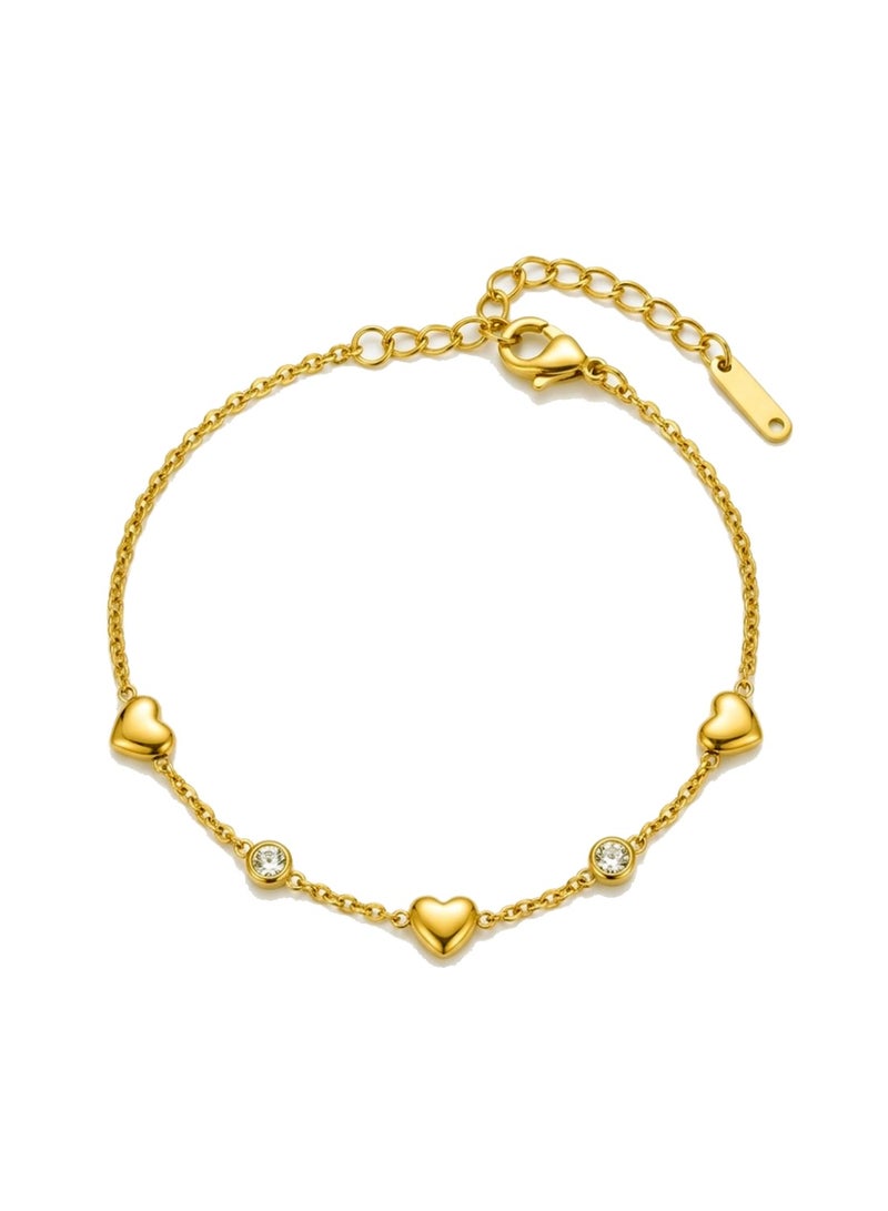 Julia Store 18K Gold Plated Stainless Steel Cute Trendy Elegant Luxury Celebrity Deluxe Delicate Cubic Zirconia Hearts Chain Bracelet for Women Teen Girls Jewelry Gift - Image 1