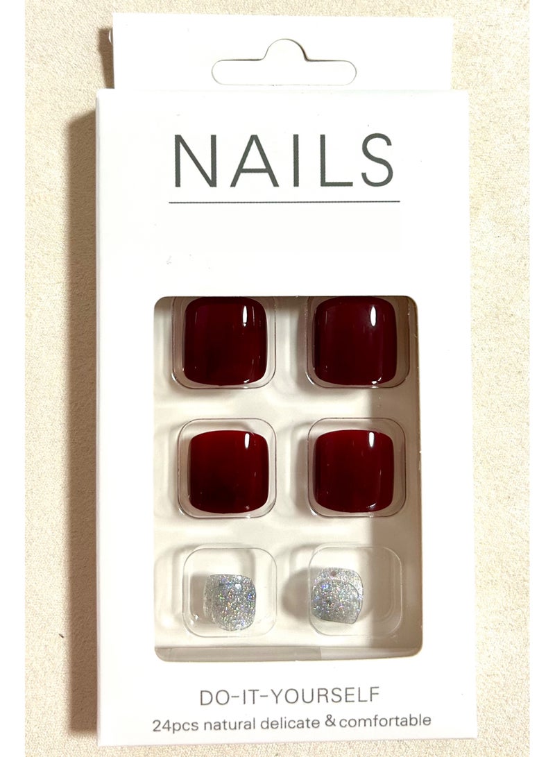 Press On Toe Nails, 24 Gel Feet Nails Kit, Deep Red Reusable Stick On Toe Nails in variable Sizes,  Squared oval Style,  Full Well Tips, Shimmery Finish, False Stick Feet toe Nails for ladies, impress feet toe nails - Image 4