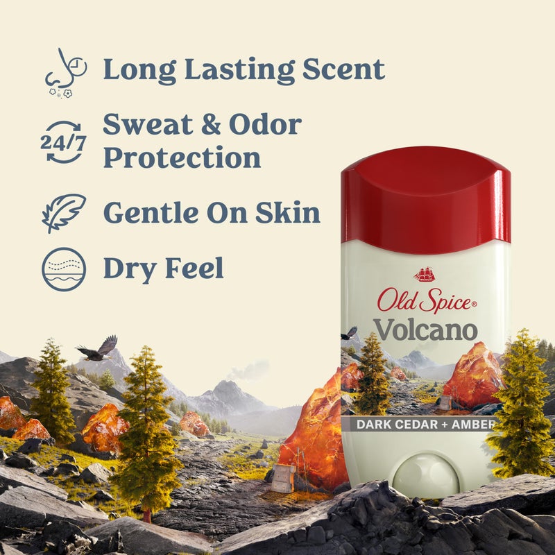 Old Spice Men's Antiperspirant & Deodorant Volcano with Charcoal, 2.6oz (Pack of 3) with Travel-Size Swagger Body Wash - Image 2