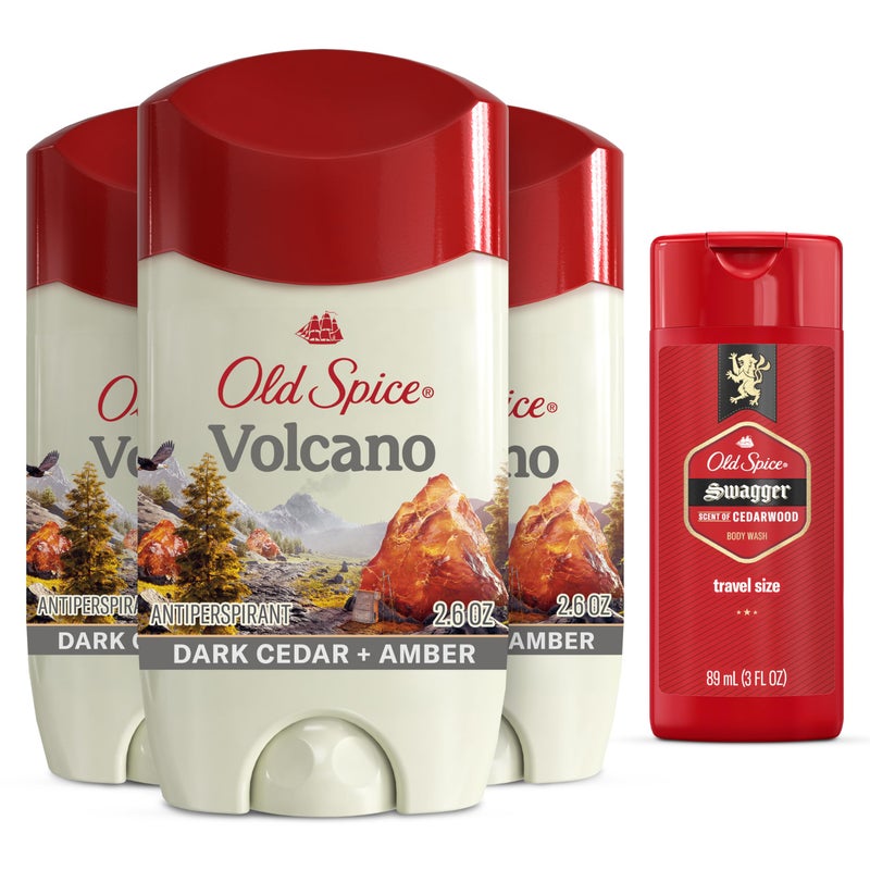 Old Spice Men's Antiperspirant & Deodorant Volcano with Charcoal, 2.6oz (Pack of 3) with Travel-Size Swagger Body Wash - Image 1