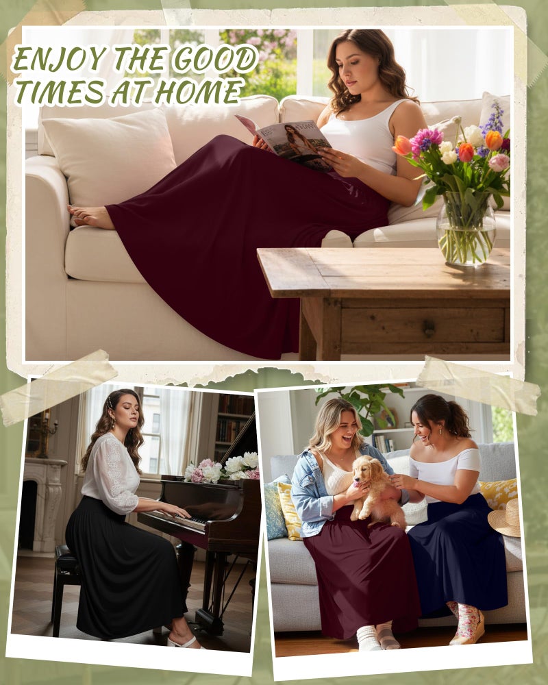 Ficerd 3 Pack Plus Size Maxi Long Skirts for Curvy Women, Ankle Length a Line Pleated High Waisted Summer Skirts with Pocket(Black, Navy Blue, Burgundy,X-Large) - Image 3