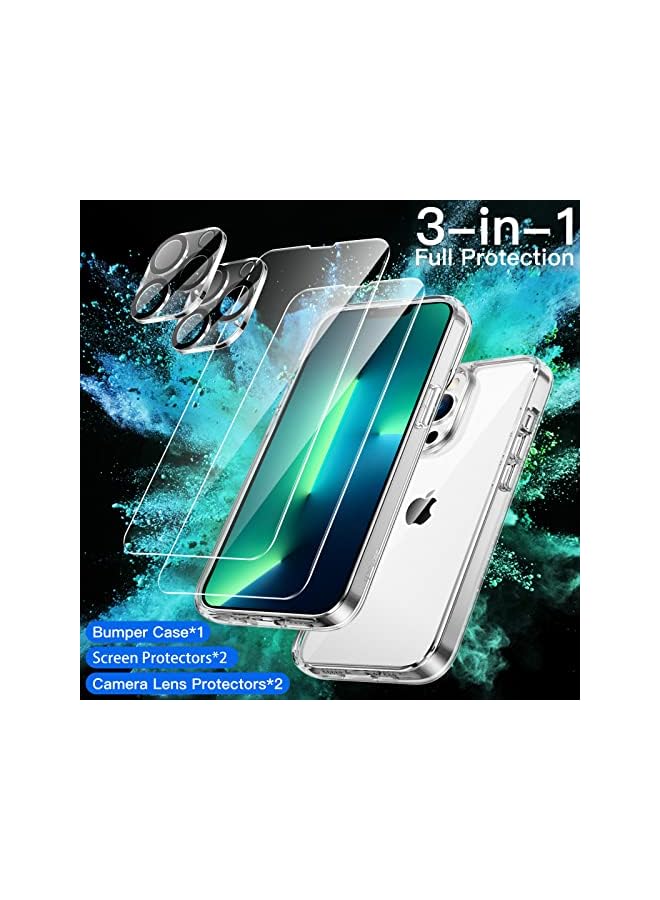Jetech 3 in 1 Case for iPhone 13 Pro 6.1-Inch, with 2-Pack Screen Protector and 2-Pack Camera Lens Protector, Non-Yellowing, Full Coverage Tempered Glass Film, Shockproof Bumper Phone Cover (Clear) - Image 3