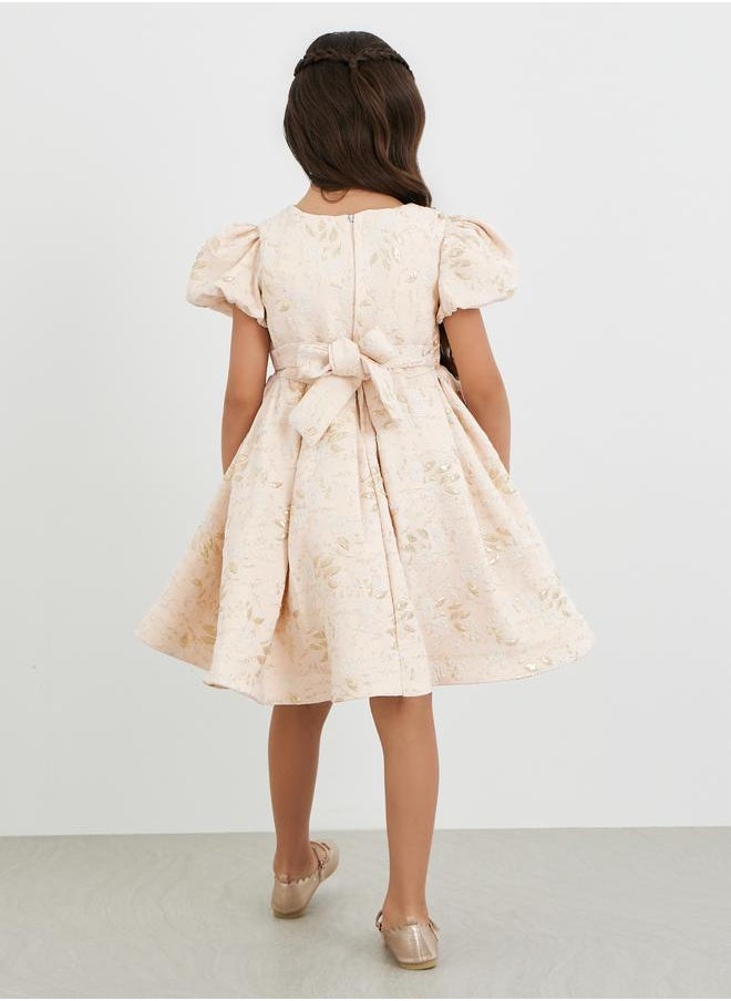 Styli Styli Jacquard Round Neck Puff Sleeve Dress  - Image 4