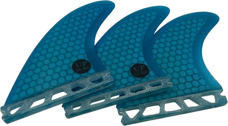 UP SURF Surfboard Tri Fin Single Tab M Size Fiberglass+Honeycomb Surfboard Fin G5 Thruster Set(White/Blue/Orange) - Image 1