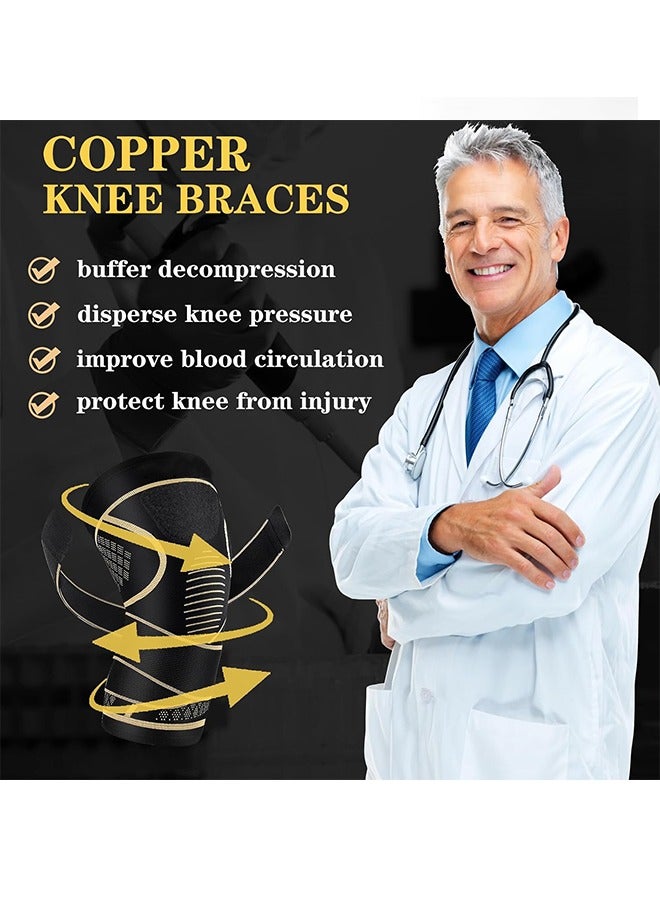 عام دعامات الركبة النحاسية مع حزام لألم الركبة للنساء والرجال (عبوة من قطعتين)، كم ضغط للركبة لالتهاب المفاصل، الرباط الصليبي الأمامي، تمزق الغضروف المفصلي، تخفيف آلام المفاصل، دعم الركبة للعمل والجري ورفع الأثقال - Image 4