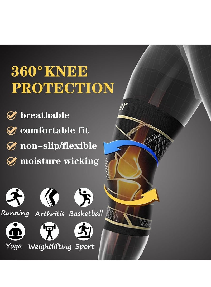 عام دعامات الركبة النحاسية مع حزام لألم الركبة للنساء والرجال (عبوة من قطعتين)، كم ضغط للركبة لالتهاب المفاصل، الرباط الصليبي الأمامي، تمزق الغضروف المفصلي، تخفيف آلام المفاصل، دعم الركبة للعمل والجري ورفع الأثقال - Image 5