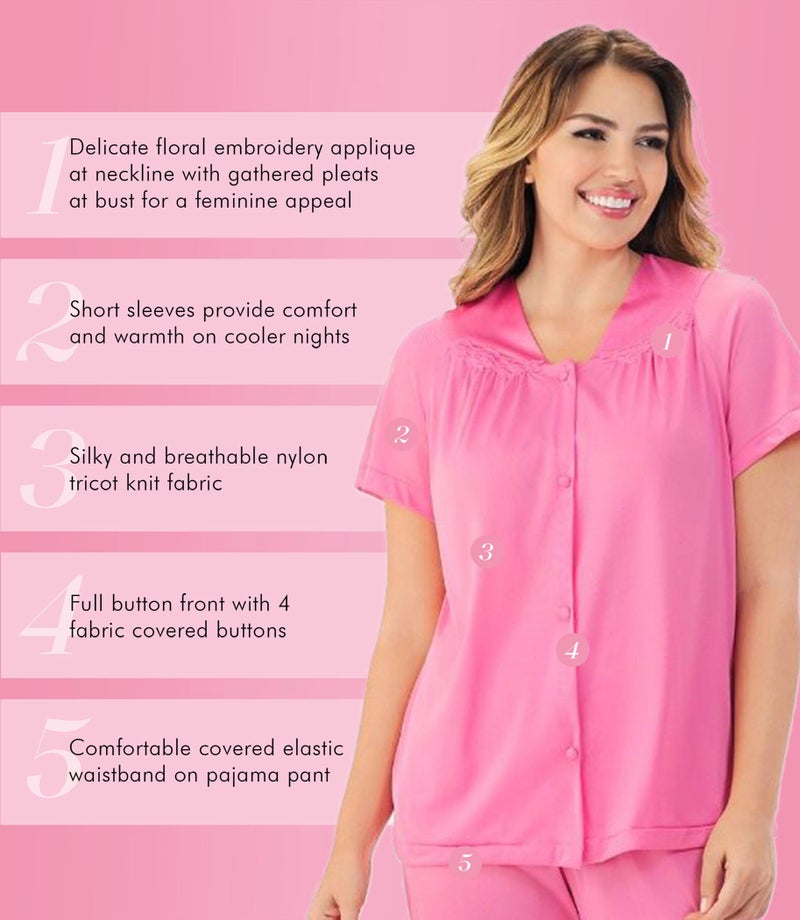 Exquisite Form Women's 90107 Nylon Tricot Short Sleeve Matching Pajama Set - Image 4