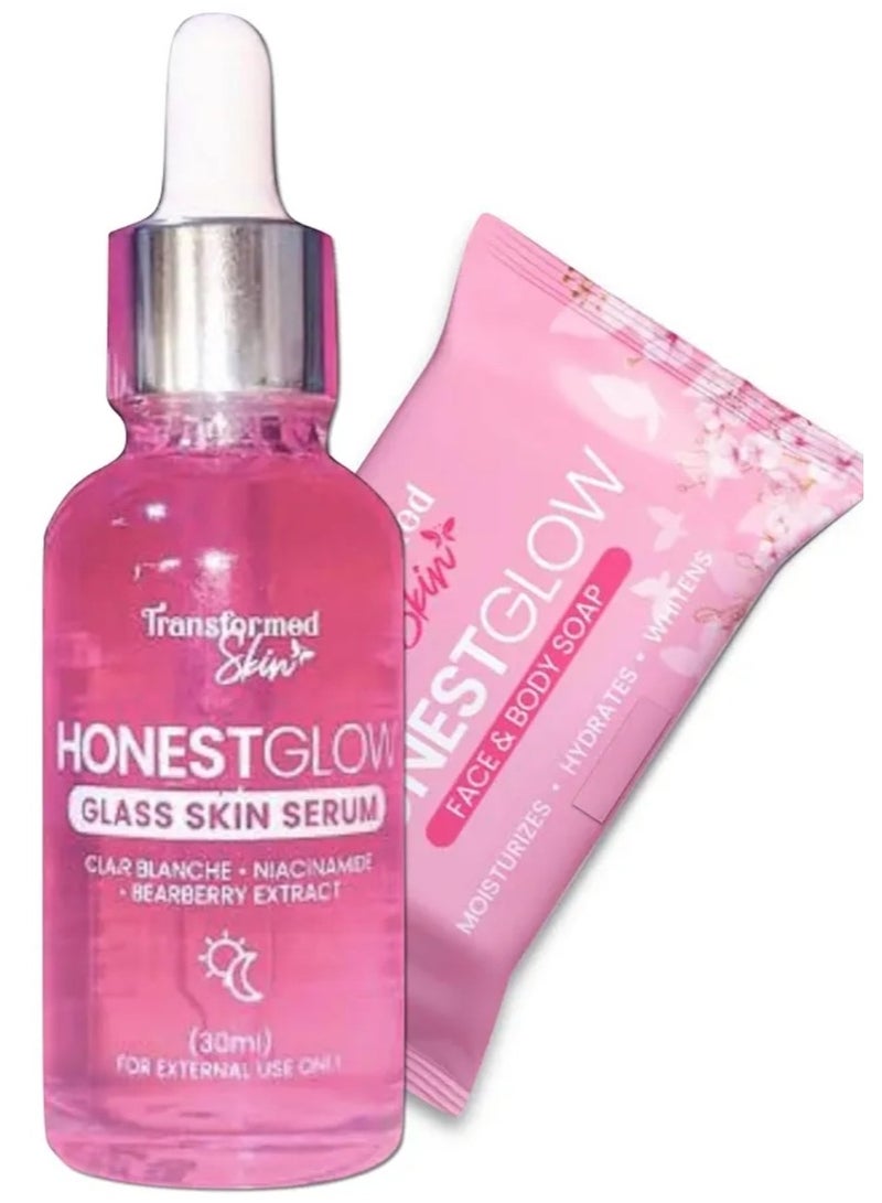 Transformed Skin Facial Rejuvenation Kit (Honest Glow Glass Skin Serum 30ml and Honest Glow Face & Body Soap) 80g - Image 1