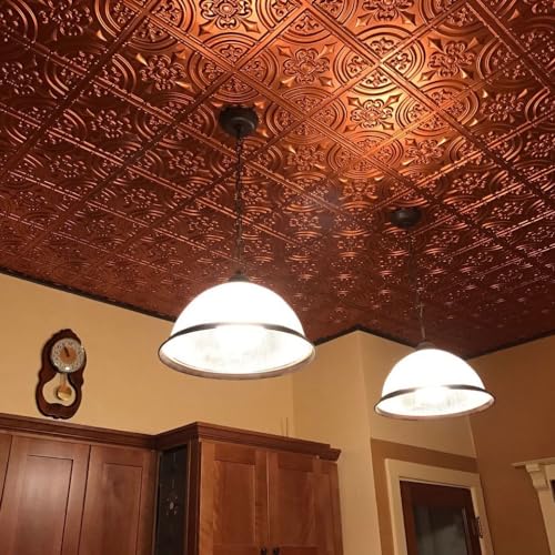From Plain To Beautiful In Hours 205cr-24x24-10 Wrought Iron PVC 2' x 2' Glue-up Ceiling Tile (Covers / 40 sq.ft), Copper, 10 - Image 3
