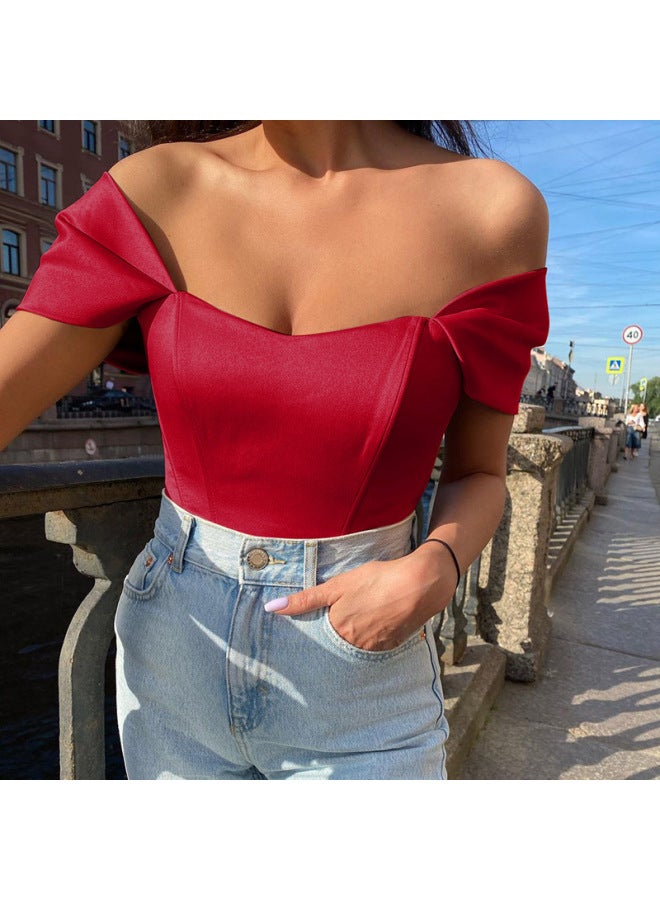 New European And American Women's Summer Fishbone Waist Tube Top Hy21553 Sade Shoulder Top For Women