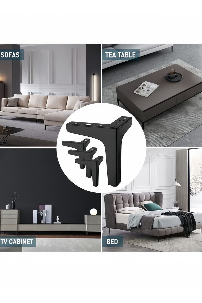 أنغولا باندا أرجل أثاث معدنية بديلة – مجموعة من 4 قطع قوية من الحديد لتجديد وإصلاح الأرائك والخزائن والطاولات (أسود) - Image 2