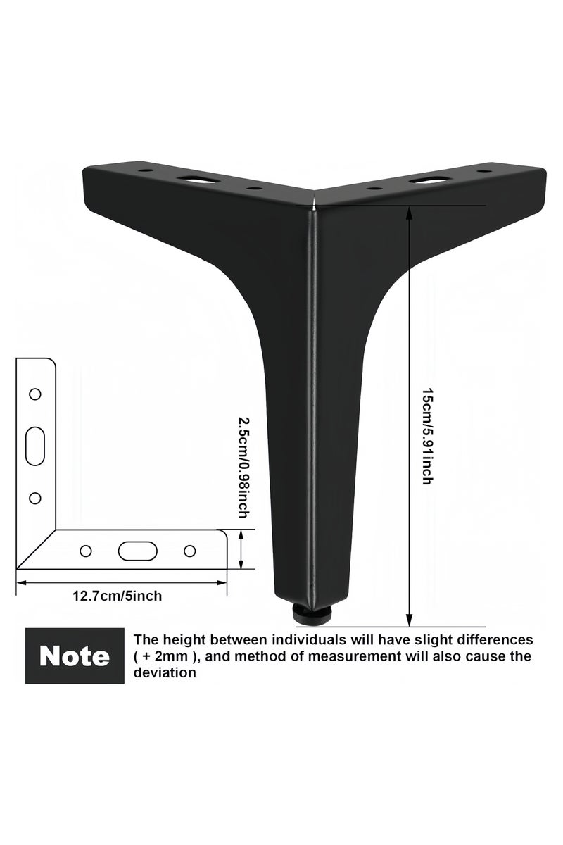 أنغولا باندا أرجل أثاث معدنية بديلة – مجموعة من 4 قطع قوية من الحديد لتجديد وإصلاح الأرائك والخزائن والطاولات (أسود) - Image 3