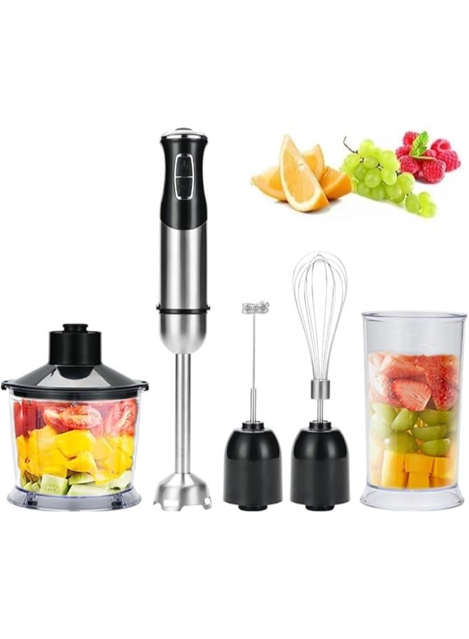 DUNISO خلاط يدوي 5 في 1، خلاط محمول 12 سرعة مع وعاء سعة 800 مل، مفرمة سعة 600 مل، خفاقة بيض، مضرب حليب، شفرات من الفولاذ المقاوم للصدأ للحساء والسموذي والبيوريه - Image 1