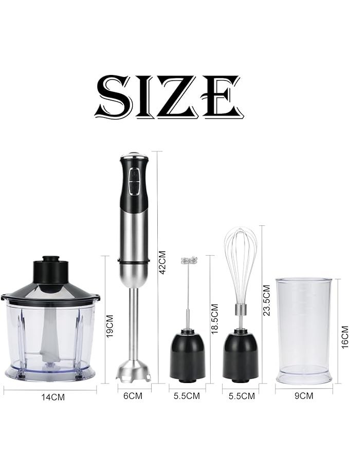 DUNISO خلاط يدوي 5 في 1، خلاط محمول 12 سرعة مع وعاء سعة 800 مل، مفرمة سعة 600 مل، خفاقة بيض، مضرب حليب، شفرات من الفولاذ المقاوم للصدأ للحساء والسموذي والبيوريه - Image 2
