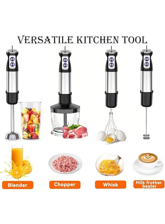 DUNISO خلاط يدوي 5 في 1، خلاط محمول 12 سرعة مع وعاء سعة 800 مل، مفرمة سعة 600 مل، خفاقة بيض، مضرب حليب، شفرات من الفولاذ المقاوم للصدأ للحساء والسموذي والبيوريه - Image 3