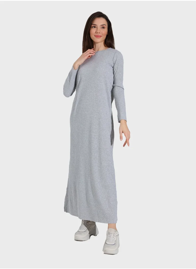Tavin by Modanisa Ribbed Crew Neck Dress