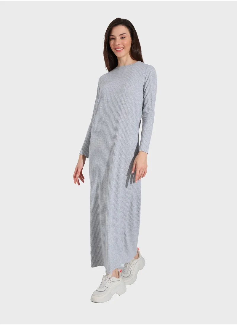 Tavin by Modanisa Ribbed Crew Neck Dress
