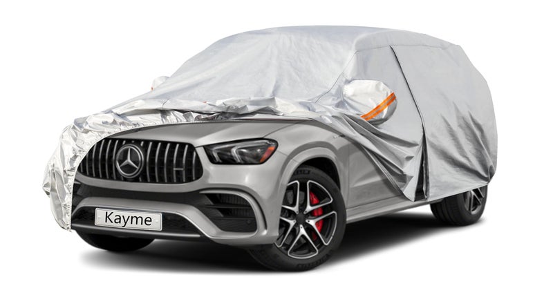 Kayme 6 Layers SUV Car Cover Custom Fit for Mercedes Benz GLE350 GLE400 GLE450 GLE43 GLE53 GLE63 20152025 Waterproof All Weather for Automobiles Outdoor Full Cover Rain Sun UV ProtectionSilver
