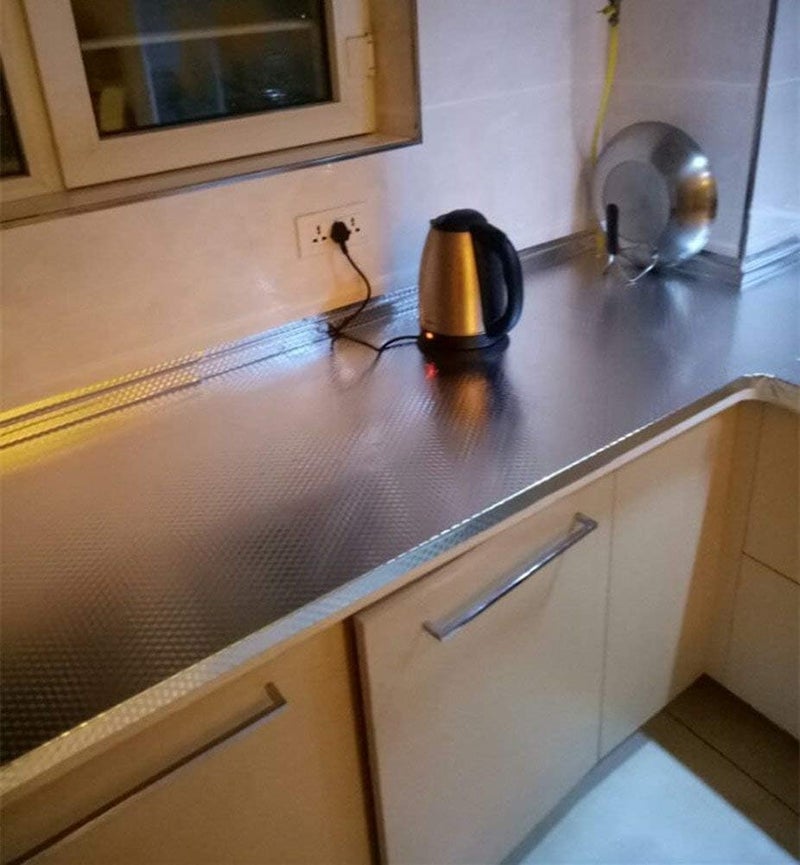 UPREDO Kitchen Stove Backsplash Aluminum Foil Sticker Waterproof Oilproof Decorative Wallpaper Peel Stick Drawer Cabinet Shelf Liners Paper 15.8inch by 9.8feet - Image 3