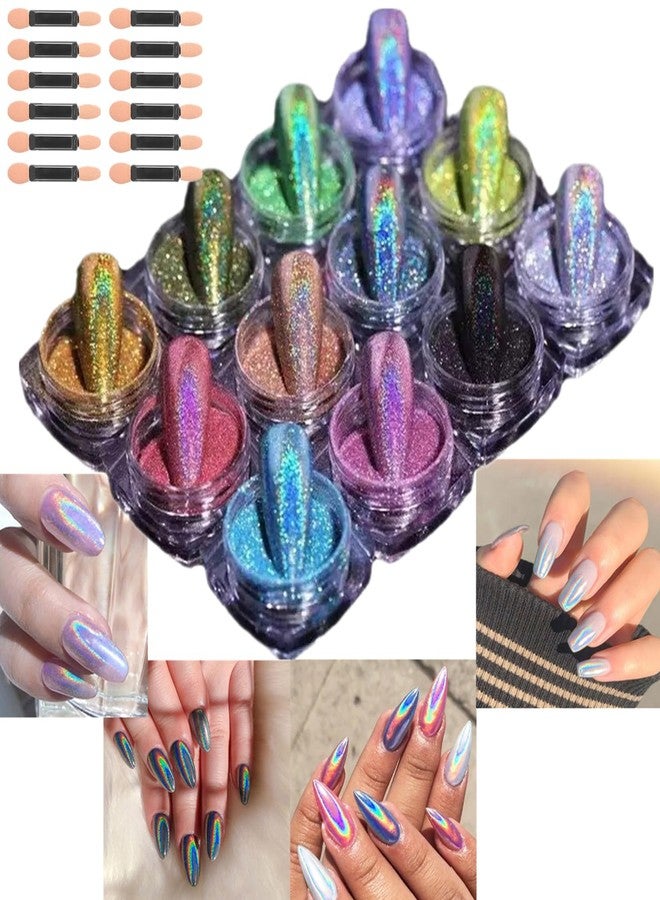PhantomSky Holographic Nail Glitter Powder for Chrome Effect Chrome Nail Powder Kit Super Magic Shining Mirror Pigment Nail Deco DIY Manicure Nail Art Decorations, 12 Jars (0.5g/Jar) - Image 1