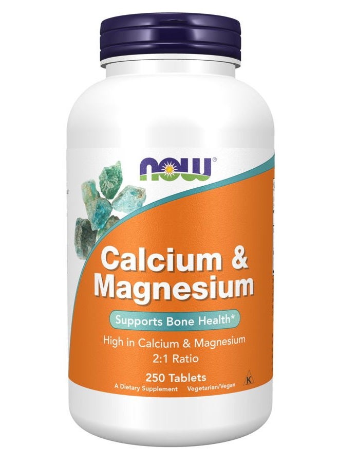 now Supplements, Calcium & Magnesium 2:1 Ratio, High Potency, Supports Bone Health*, 250 Tablets - Image 1