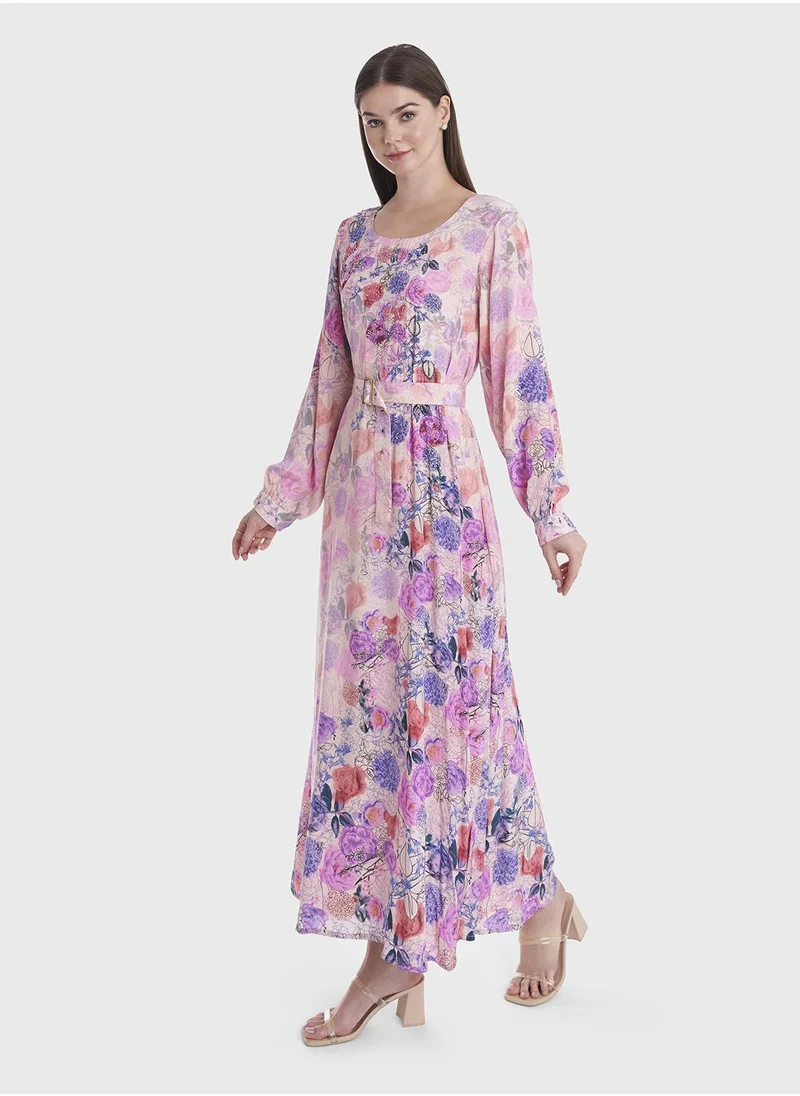 كشخة Floral Printed Handwork Jalabiya