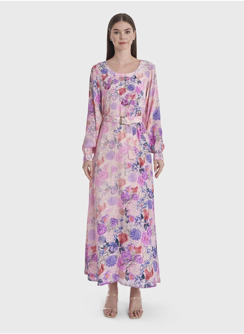 كشخة Floral Printed Handwork Jalabiya