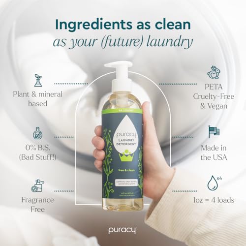 Puracy Laundry Detergent - Enzyme-Powered Liquid Laundry Detergent Concentrate, Natural Laundry Detergent Seen on TikTok, Non-Toxic (Free & Clear, 16 fl oz, 64 Loads) - Image 3