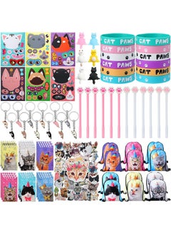 Jerify 91 Pcs Cat Party Favors Include 12 Squeeze Toys 12 Paw Rubber Bracelets 12 Cats Sticker 12 Kawaii Pen 12 Cat Keychain 18 Cat Notebook 12 Cat Drawstring Backpack And Cat Sticker (Cute Style)  - Image 1